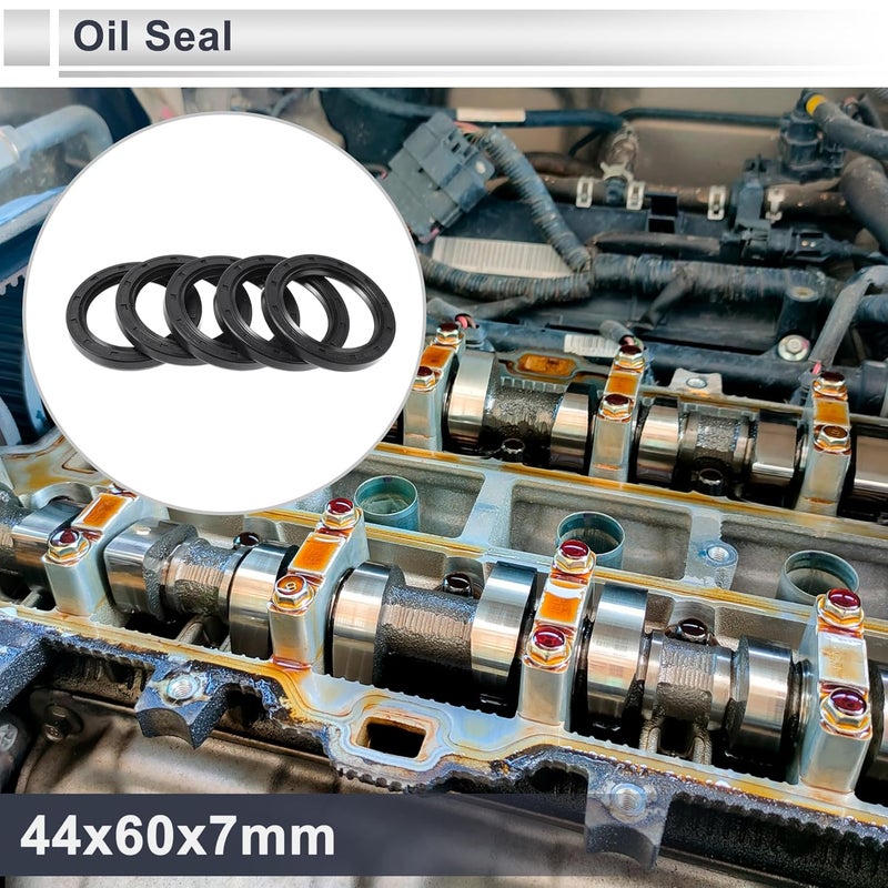 RATCHROLL Universal Oil Seal TC Double Lip W Steel Spring Seal Ring Rotary Shaft Seal 44x60x7mm High Pressure Nitrile Rubber Black 5 Pcs - Image 2